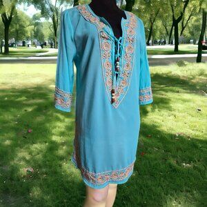 NWOT SPAGGIA DOLCE (MED) Embroidered/Beaded Tunic/Dress/Swimsuit Coverup